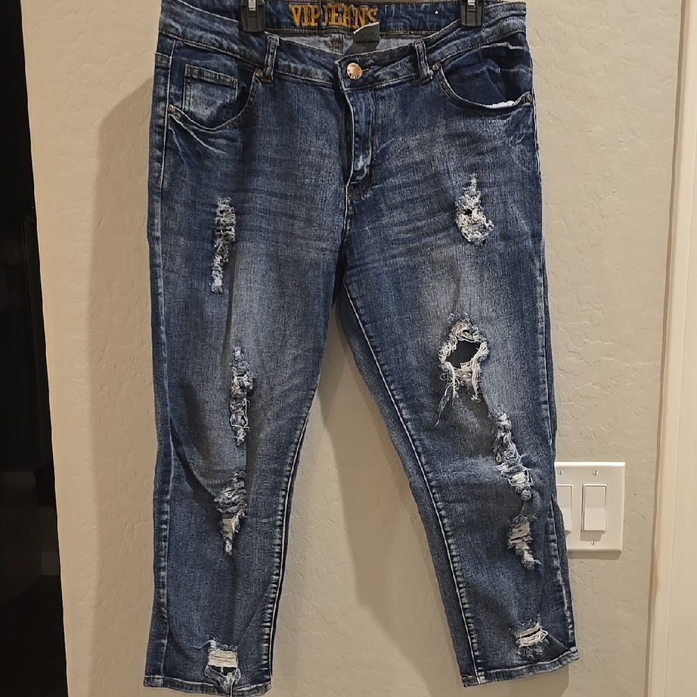 VIP Women's Ripped Denim Ankle Jeans